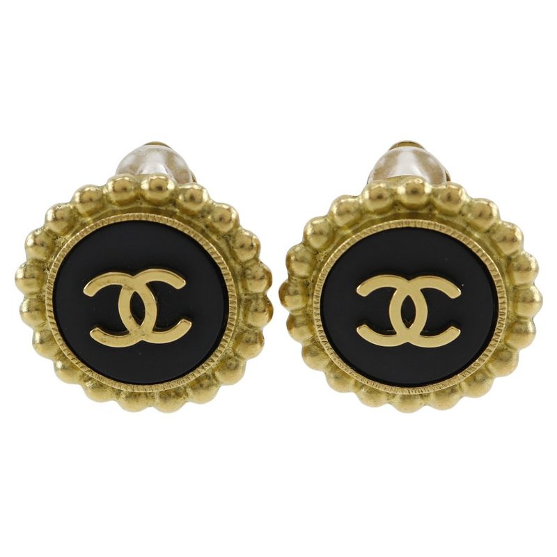Chanel Coco Mark Vintage Gold Plated Black 95P Ladies 28.5g Earring
