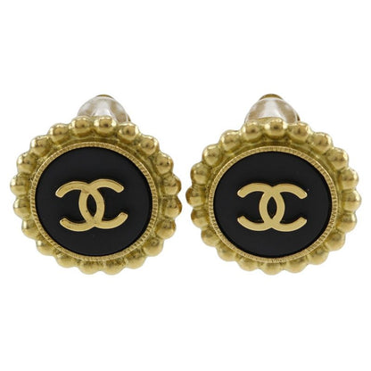 Chanel Coco Mark Vintage Gold Plated Black 95P Ladies 28.5g Earring