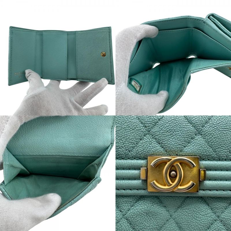Chanel Boy Chanel Mint Trifold Wallet Branded Coin Purse Bill Blue Ladies