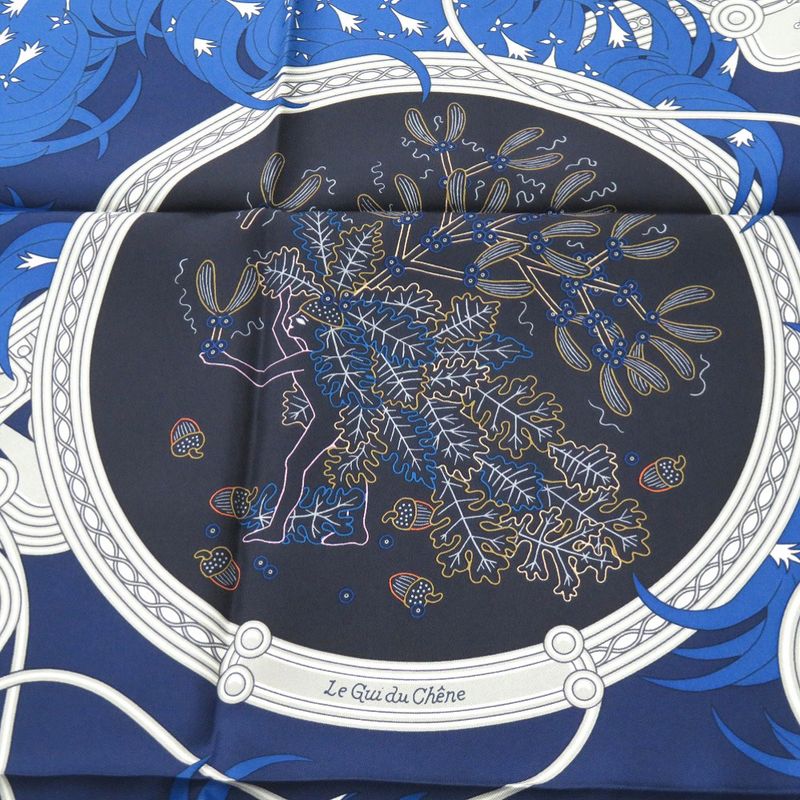 Hermès Carré 90 Legende Brodee Embroidered Legend Silk Blue Scarf 0227 Hermes