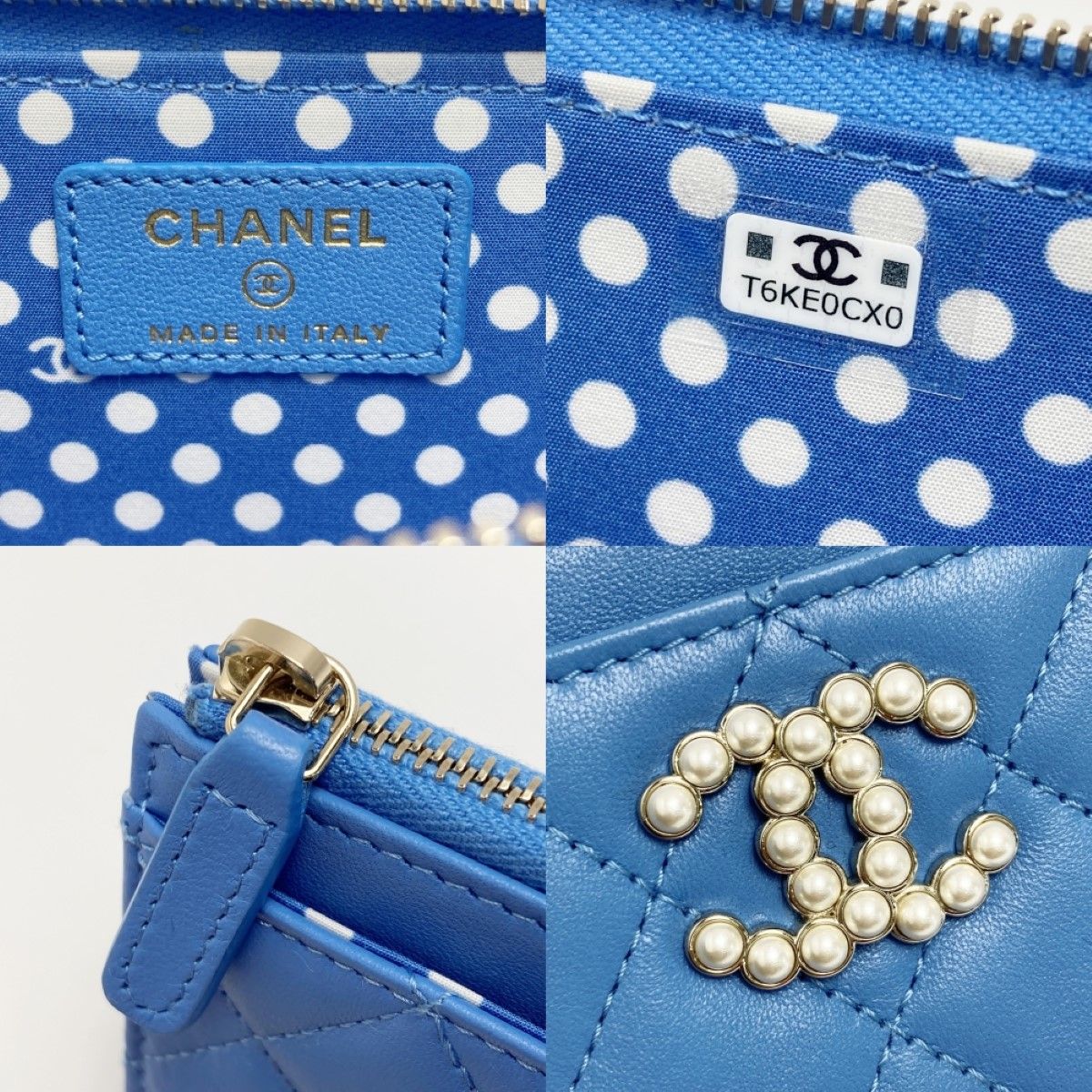 Chanel Matelasse Fake Pearl Card Case Ap3836 Blue Coco Mark Lambskin Coin Case
