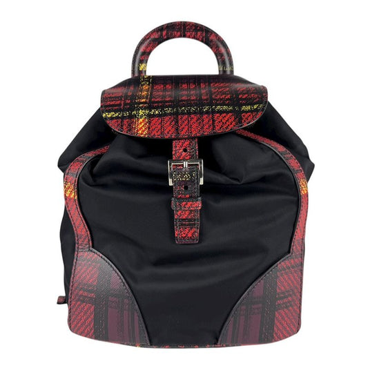 Prada Regal Check Print Black and Red Backpack