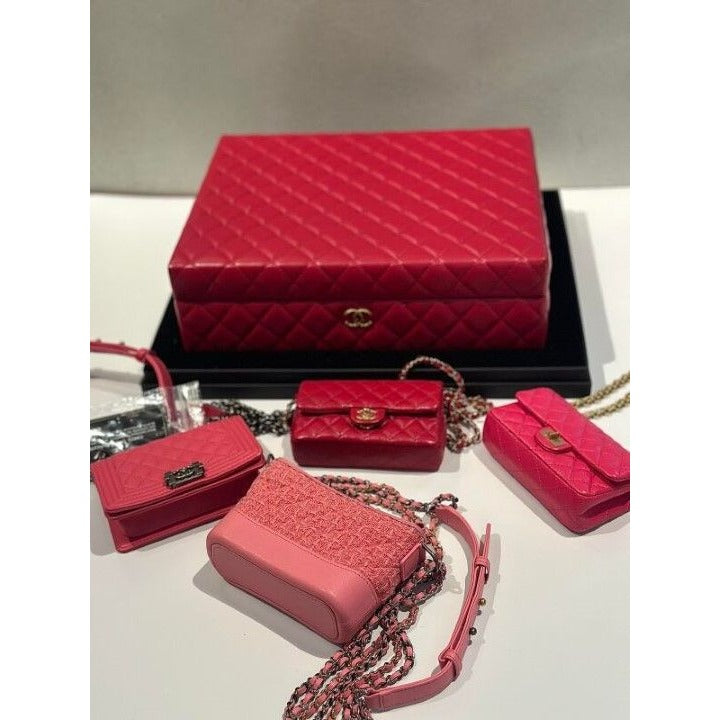 Chanel 4-piece Mini Chain Shoulder Bag Set Box Case 4 Stickers Cards