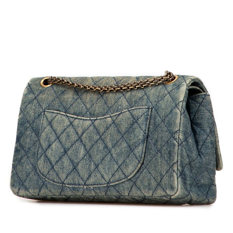 Chanel 255 Matelasse 28 Double Flap Chain Shoulder Bag Light Blue Denim Women