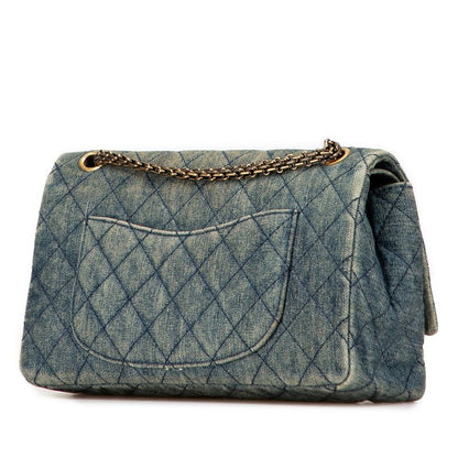 Chanel 255 Matelasse 28 Double Flap Chain Shoulder Bag Light Blue Denim Women