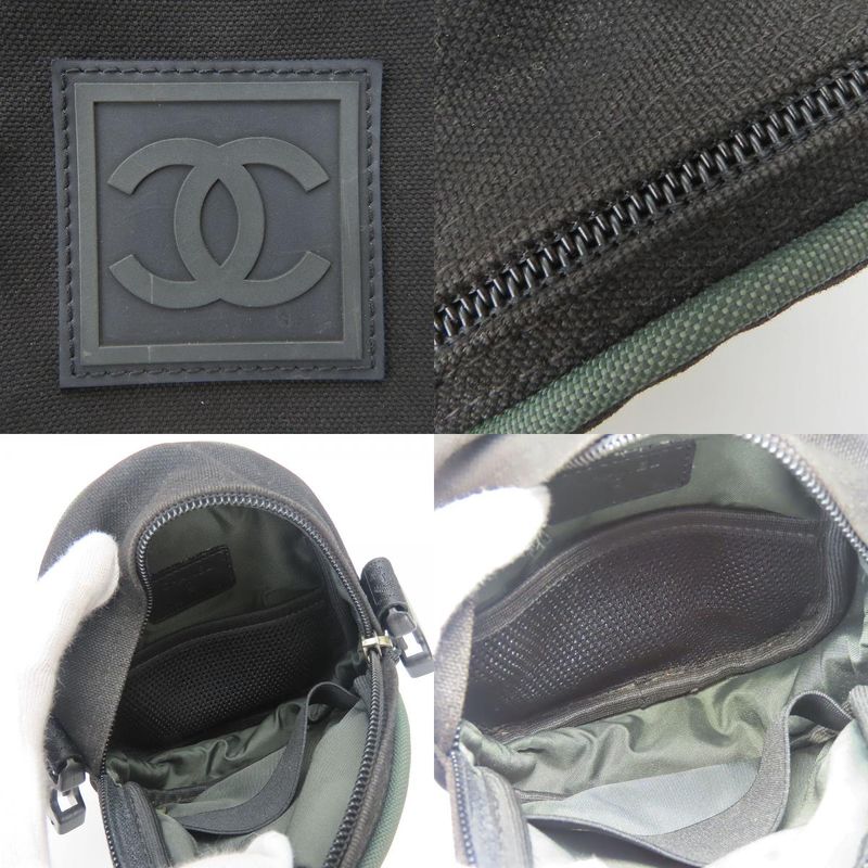 Chanel Shoulder Bag Coco Mark Canvas Black Khaki Pochette Sport 8 Series Ladies