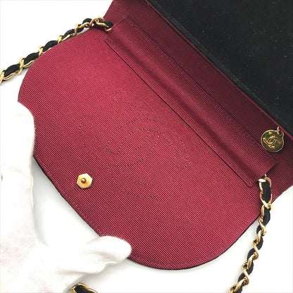 Chanel CC Logo Half Moon Velour Push Lock Chain Shoulder Bag Black