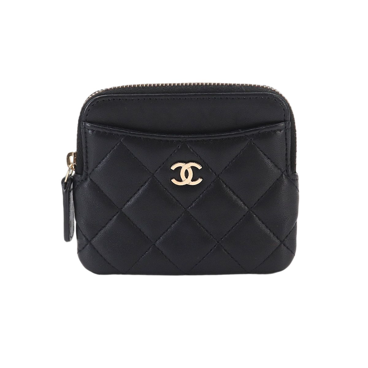Chanel Quilted Coin Purse Lambskin Black Gold
