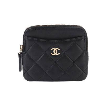 Chanel Quilted Coin Purse Lambskin Black Gold