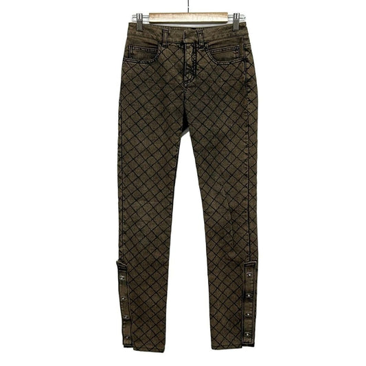 Chanel Jeans 34 S Quilted Brown Black Silver Turnlock CC Logo Cotton