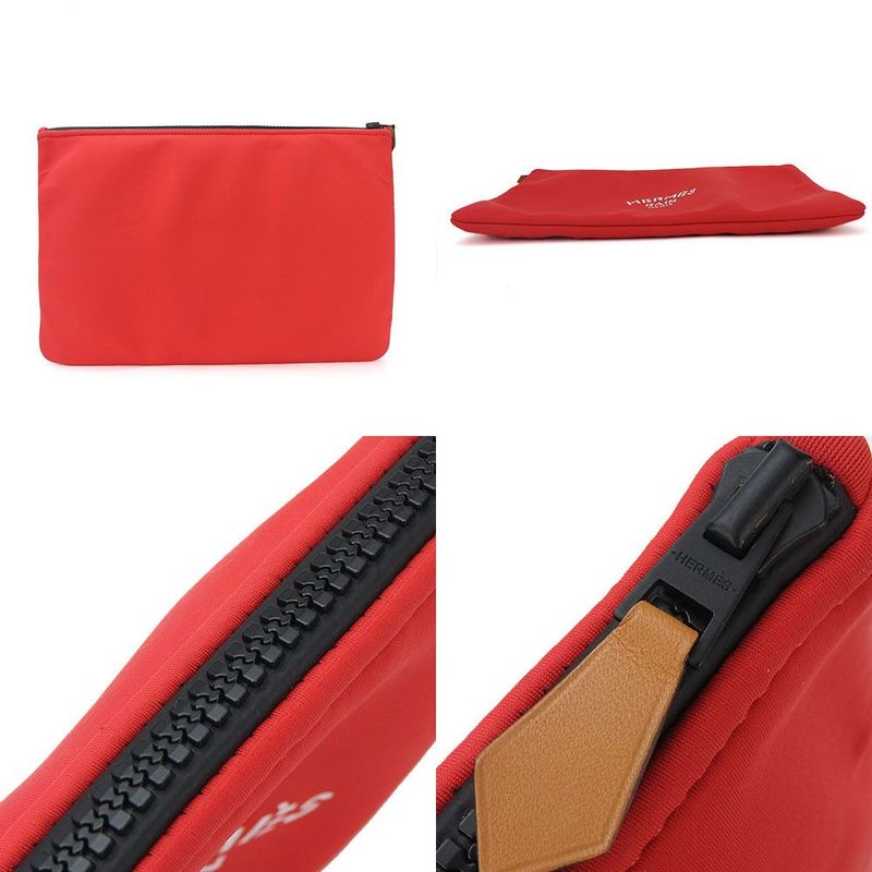 Hermes Pouch Clutch Bag Trousse Flat Neobain GM Red Nylon Accessories Ladies