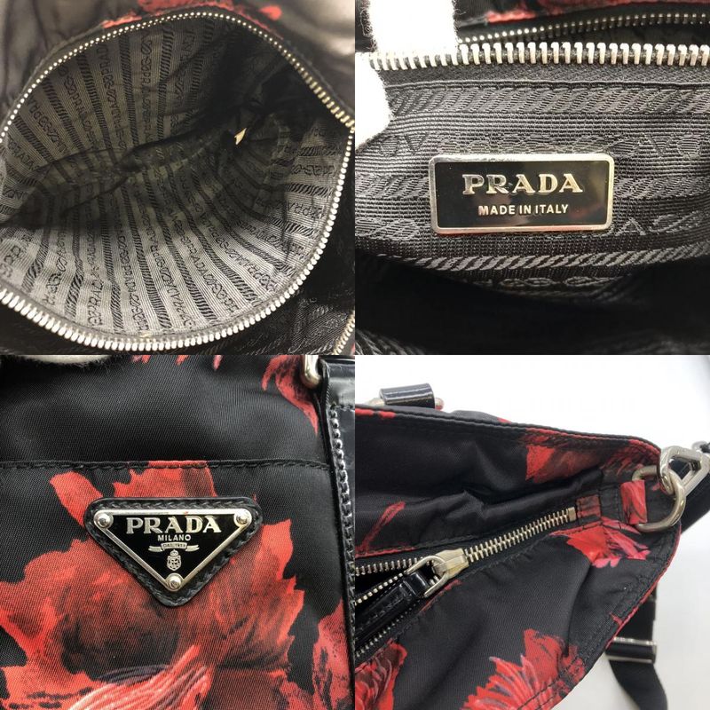Prada Handbag Shoulder Bag 2way Nylon Black Flower Floral Ladies Men Vintage