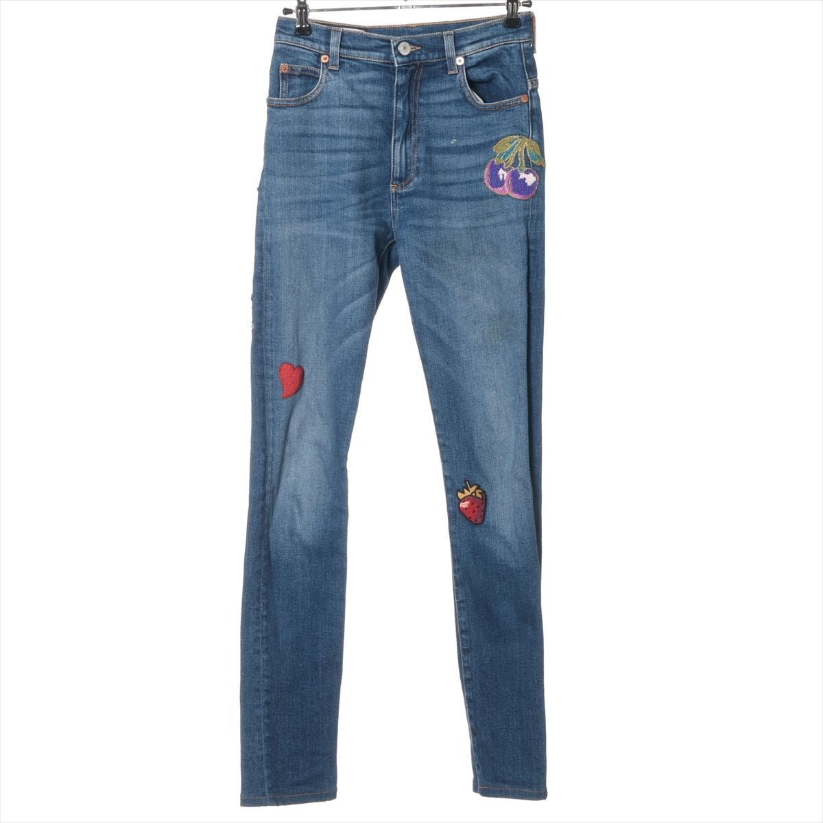 Gucci Cotton Applique Skinny Denim Pants 23 Blue