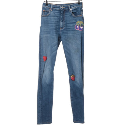 Gucci Cotton Applique Skinny Denim Pants 23 Blue