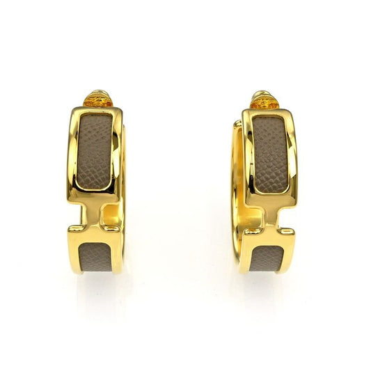 Hermes Earrings Olympe Etoupe Gold Hardware Brown Pair Of Accessories