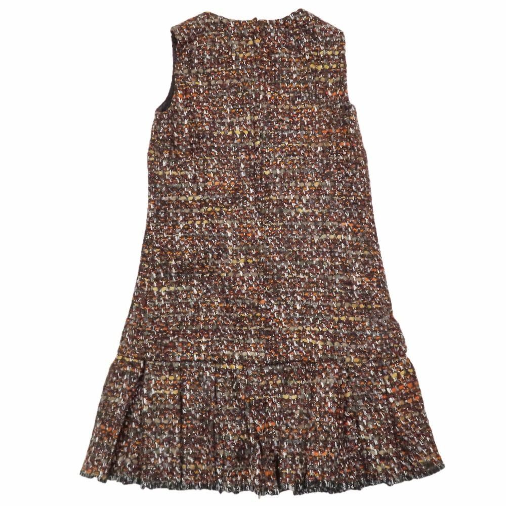 Dolce & Gabbana Tweed Sleeveless Dress Short Length Pleated Skirt 38 Brown