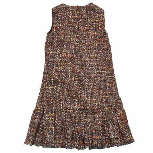 Dolce & Gabbana Tweed Sleeveless Dress Short Length Pleated Skirt 38 Brown