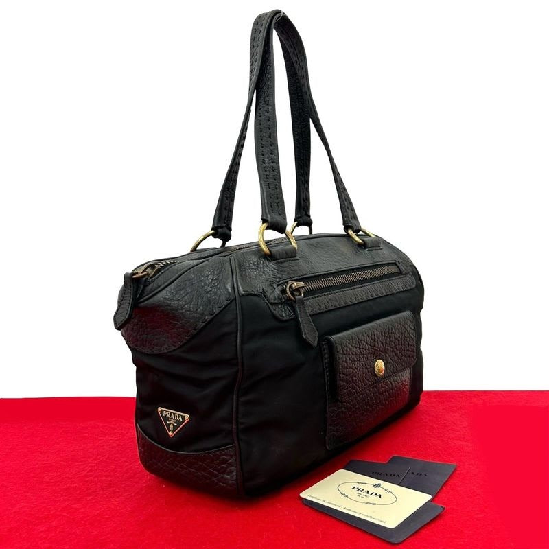 Prada Triangle Logo Hardware Tessuto Nylon Leather Tote Bag