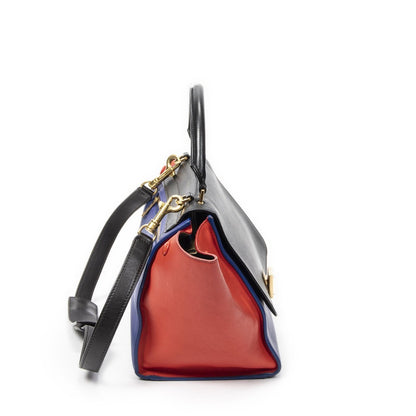 Celine Small Tricolor Trapeze Blue Red Black Calfskin Leather Shoulder Bag — view 4