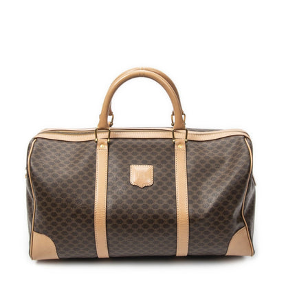 Celine Vintage Travel Boston Brown Tan Macadam Canvas Shoulder Bag