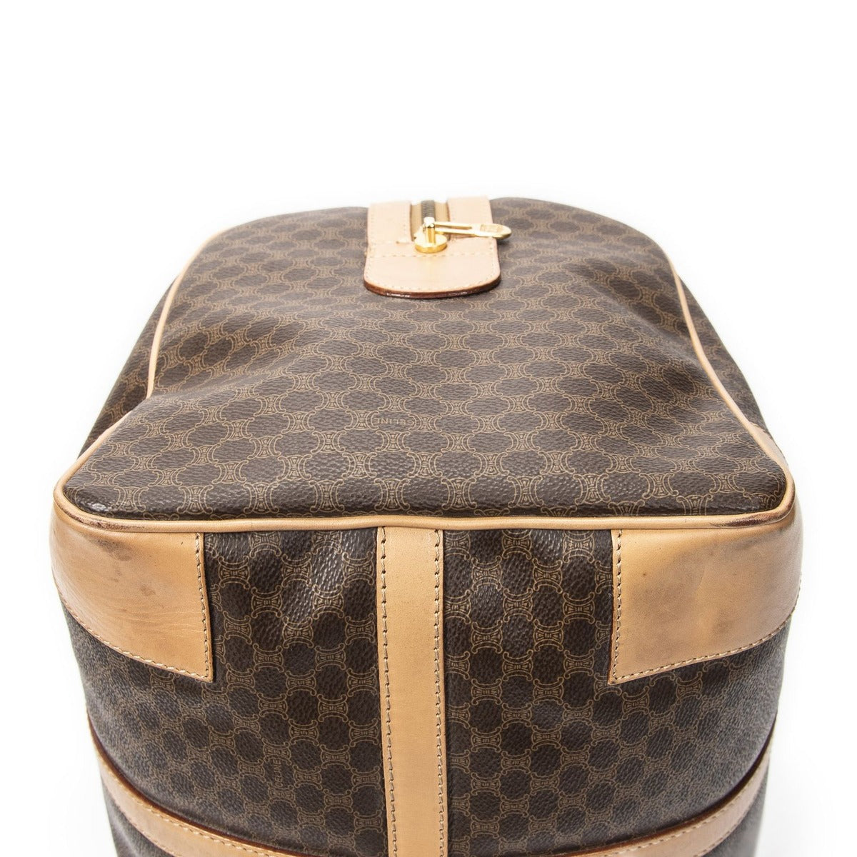 Celine Vintage Travel Boston Brown Tan Macadam Canvas Shoulder Bag — view 7