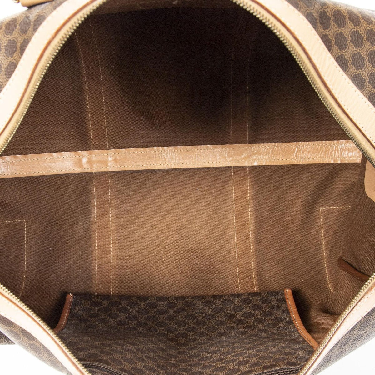 Celine Vintage Travel Boston Brown Tan Macadam Canvas Shoulder Bag — view 9