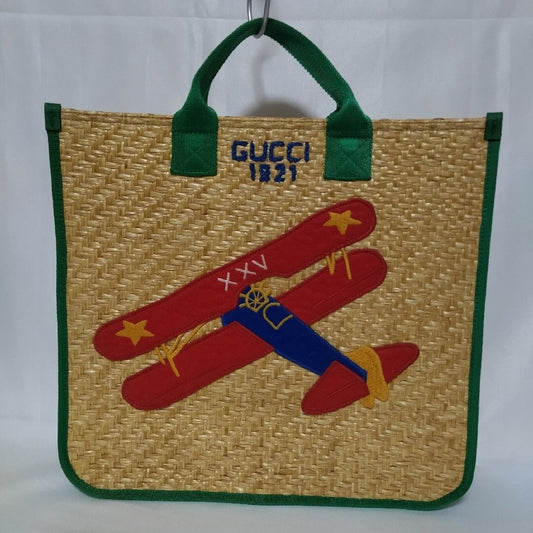 Gucci Children's Glider Straw Green Tote