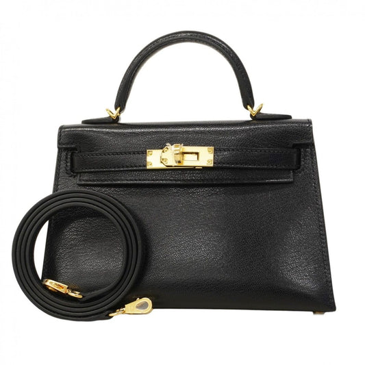 Hermes Handbag Mini Kelly 2 Chevre Black Gold 2-Way Bag