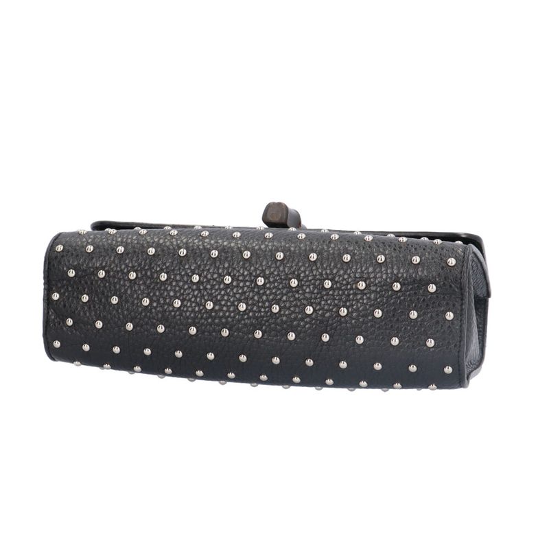 Gucci Studded Bamboo Shoulder Bag Leather 387611 Black Ladies Gucci