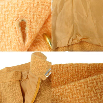 Chanel Skirt Vintage 38 Wool Silk Salmon Pink Orange Tweed 93C Gold Button