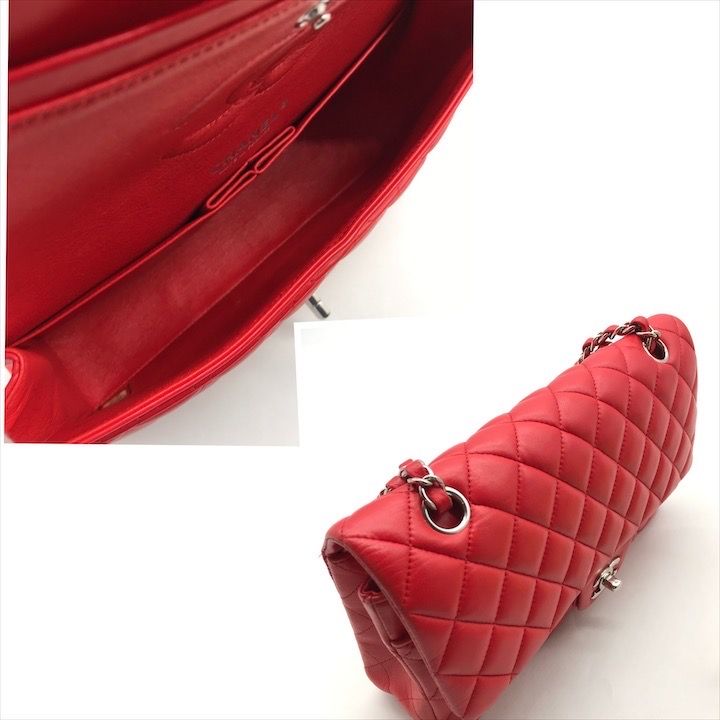 Chanel CC Logo Turnlock Quilted Lambskin Chain Shoulder Bag Red Purse