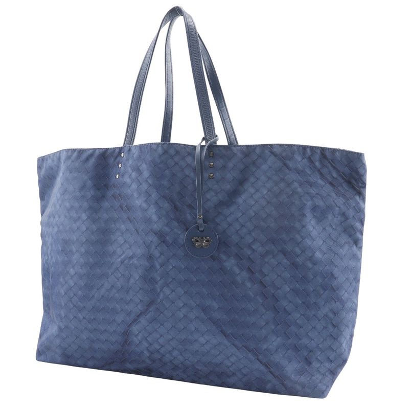 Bottega Veneta Bottega Veneta Intreccio Illusion Nylon Navy Blue Unisex Tote Bag
