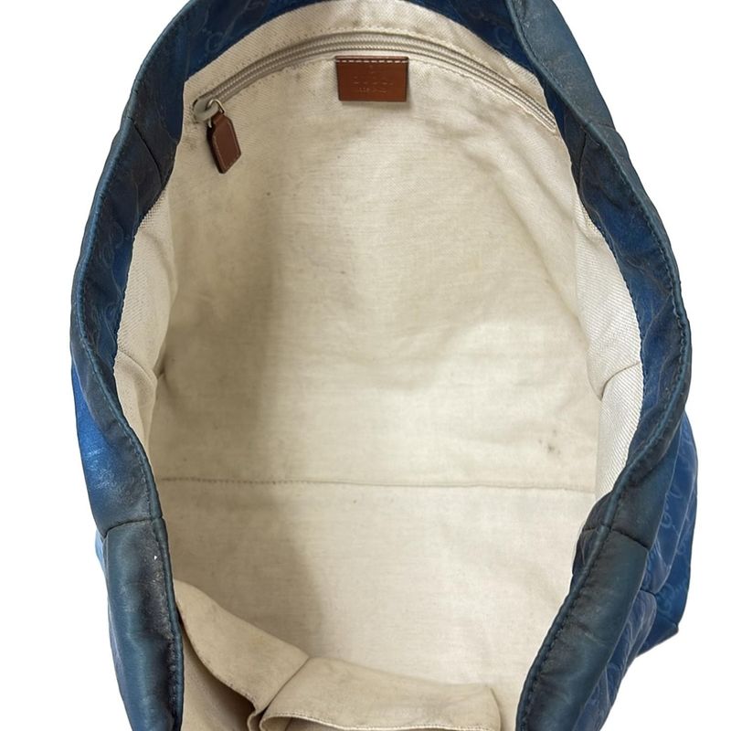 Gucci Tote Bag GG Pattern 282439 Blue And Brown Leather