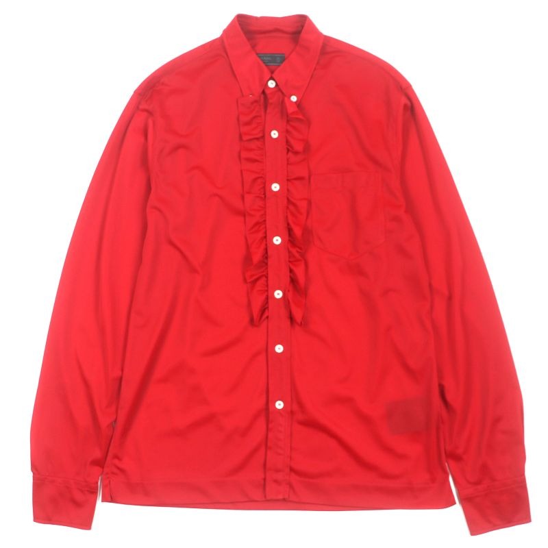 Prada Ucn203 Nylon Ruffle Design Long Sleeve Shirt Red 41