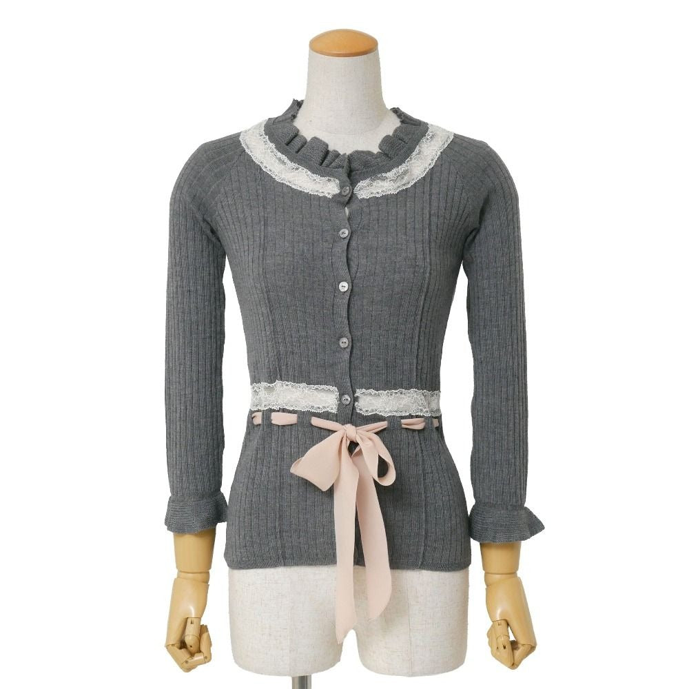 Dior Cardigan 36 Rib Knit Lace Silk Ribbon