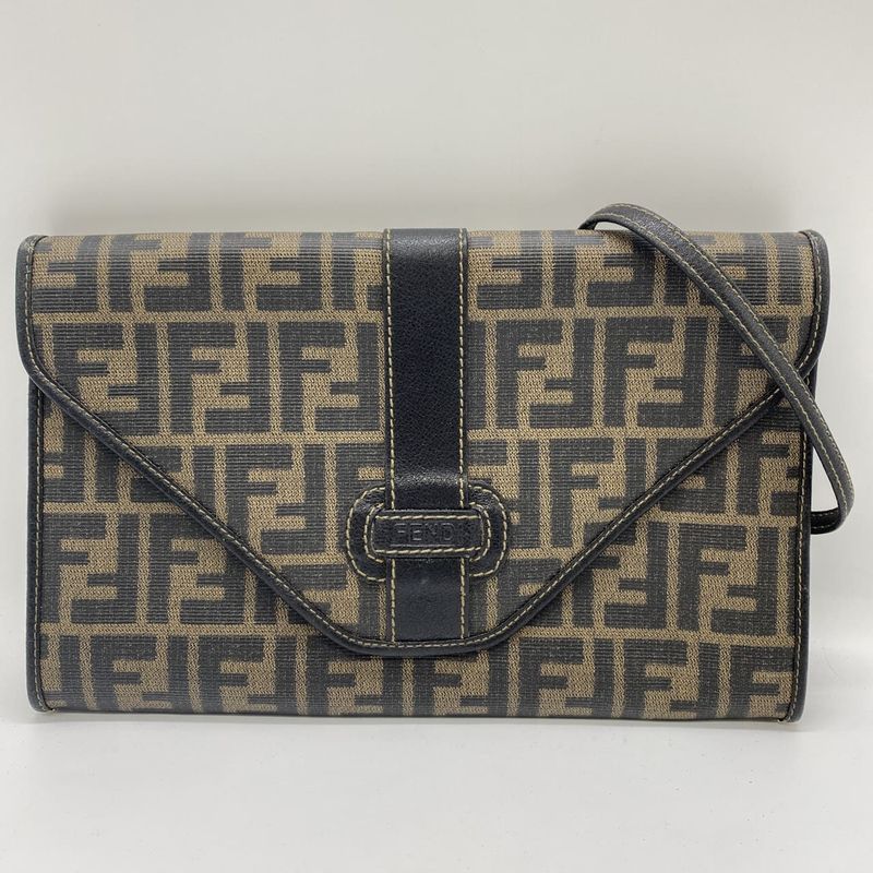 Fendi Shoulder Bag Sakosh Pouch Zucca PVC Brown Black Ladies Men Fashion