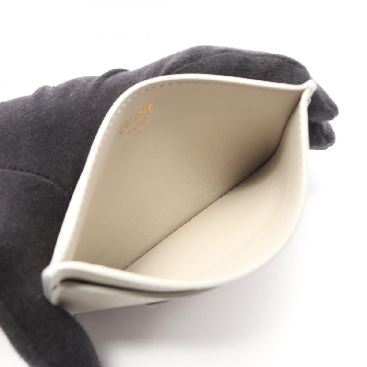Celine Card Case Triomphe Light Gray Leather — view 3