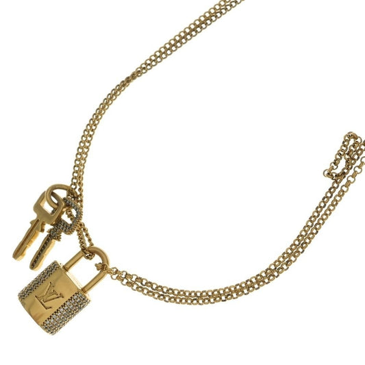 Louis Vuitton LV Padlock Rhinestone Key Chain Necklace Gold