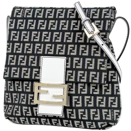 Fendi Zucchino Pattern Shoulder Bag Canvas Black White