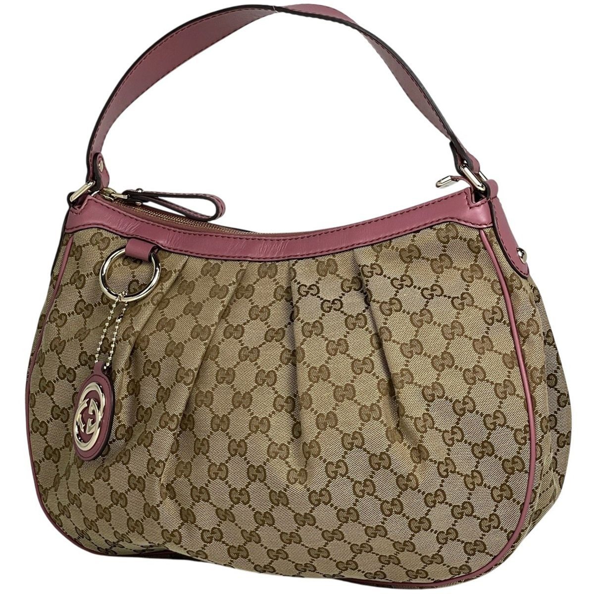 Gucci GG Pattern Ski Shoulder Bag Canvas Beige Pink