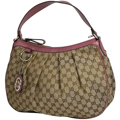 Gucci GG Pattern Ski Shoulder Bag Canvas Beige Pink