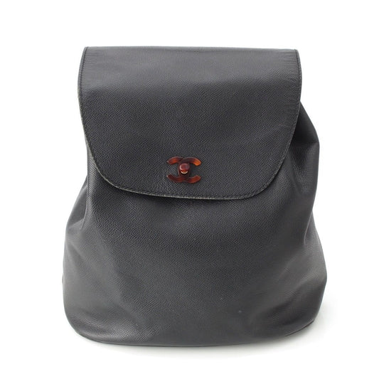 Chanel Leather CC Logo Tortie Shell Turnlock Backpack Black