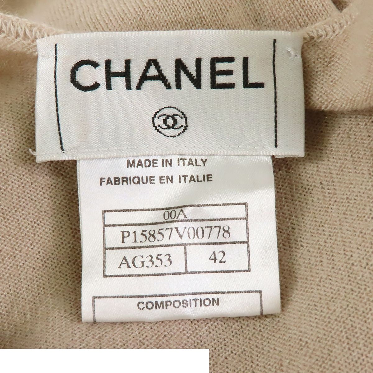 Chanel 00A High Gauge Cashmere Knit Sweater Sand Beige 42 — view 3