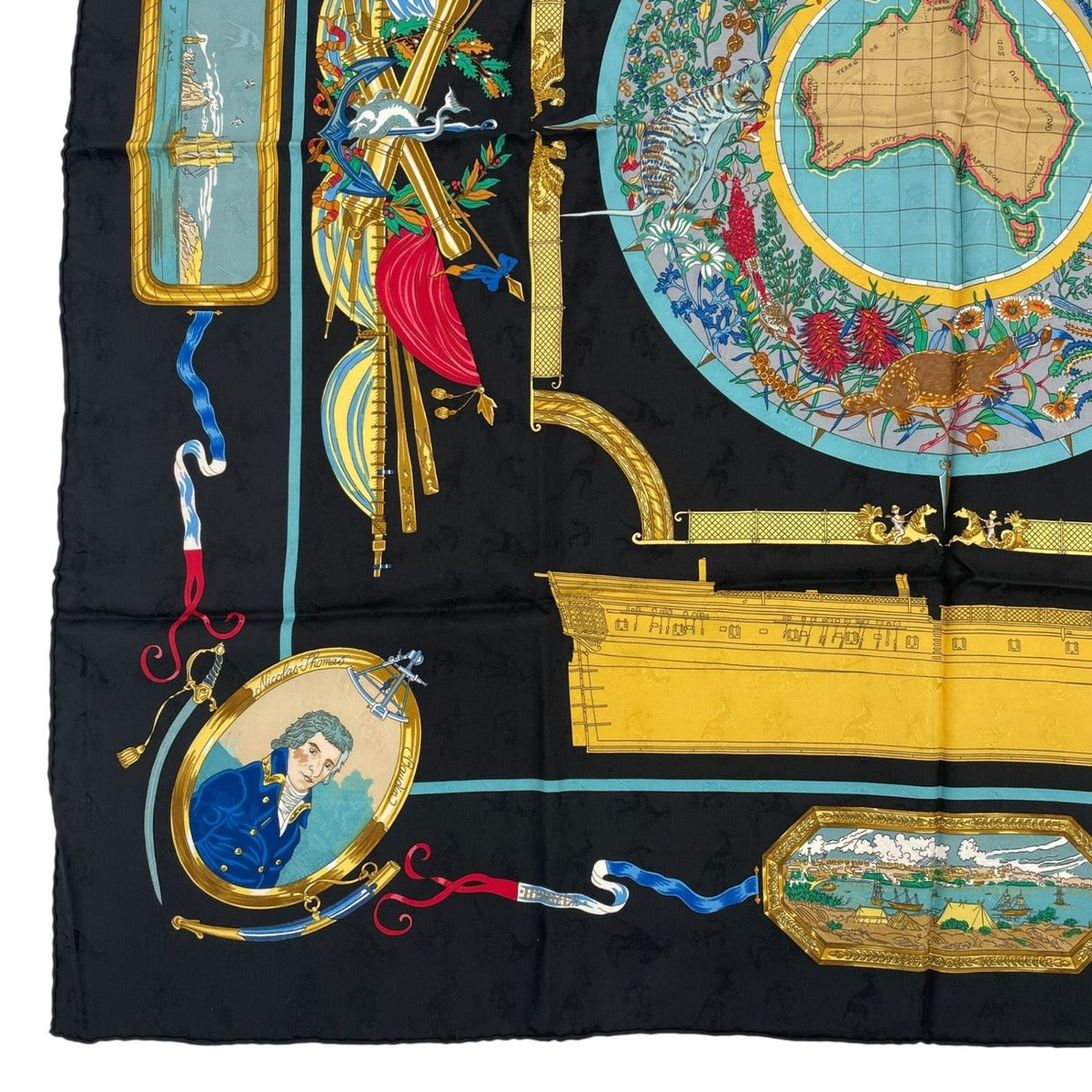 Hermes Scarf Silk Carre 90 le Geographe Geographer Black — view 4