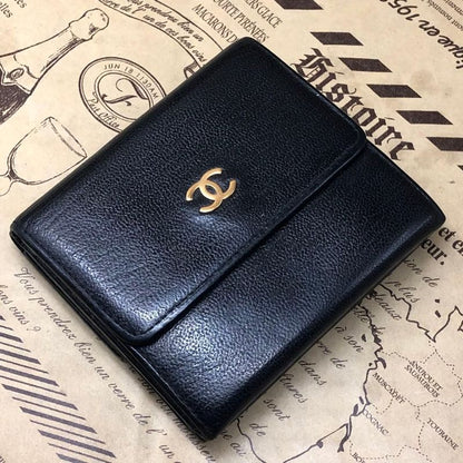 Chanel Trifold Wallet CC Logo Caviar Leather Black