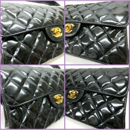 Chanel Double Face Bag 26 Quilted Patent Leather Black Gold — view 8