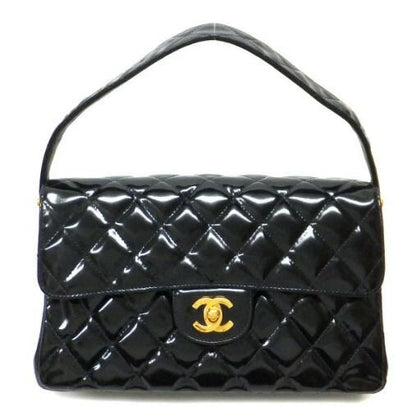 Chanel Double Face Bag 26 Quilted Patent Leather Black Gold