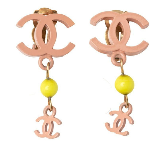 Chanel CC Logo Earrings Gold Pink Plated