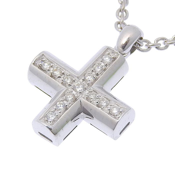 Bvlgari Bulgari Greek Cross Diamond Necklace 18K White Gold 750 White Gold