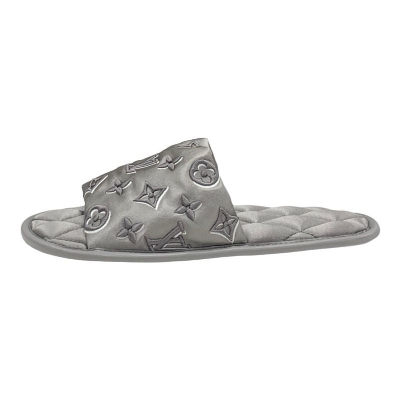 Louis Vuitton Homey Line Monogram Flat Shoes Satin Gray Unused Slippers Room